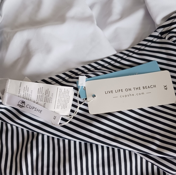 NEW 4X Cupshe Falbala Solid & Stripe Highwaisted Bikini Set Womens - Picture 7 of 8